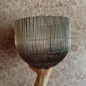 Large Heavy silver woven wire basket plant holder Crate & Barrel